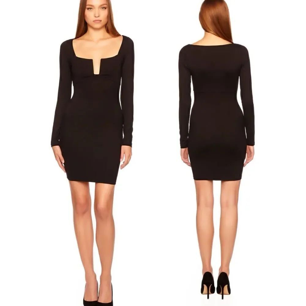 Susana Monaco NWT Body Con Notched Square Neck Mini Dress Black Medium
